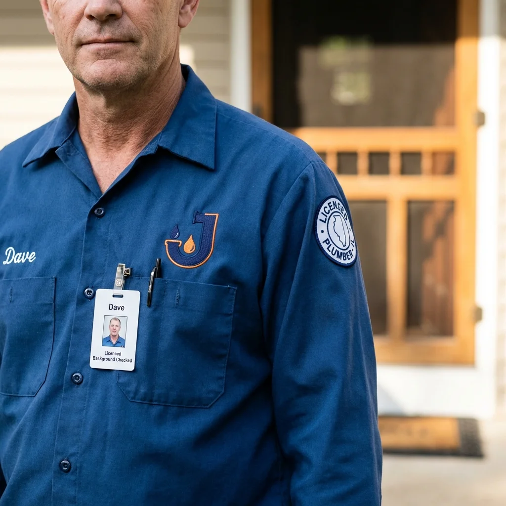 Licensed plumber showing ID badge in Leesburg, VA