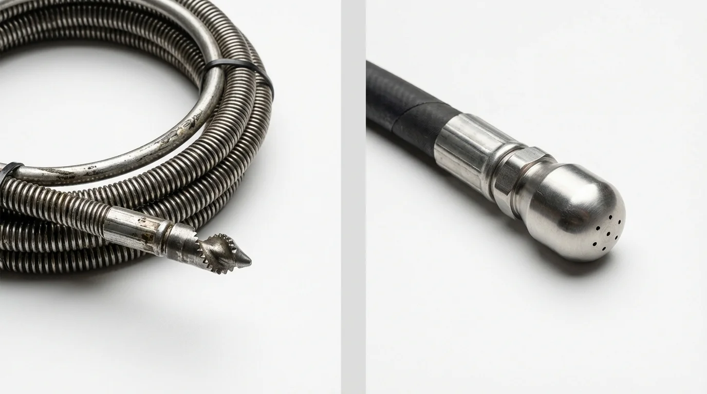 Drain snake cable and hydro jetting nozzle used for drain cleaning in Leesburg, VA
