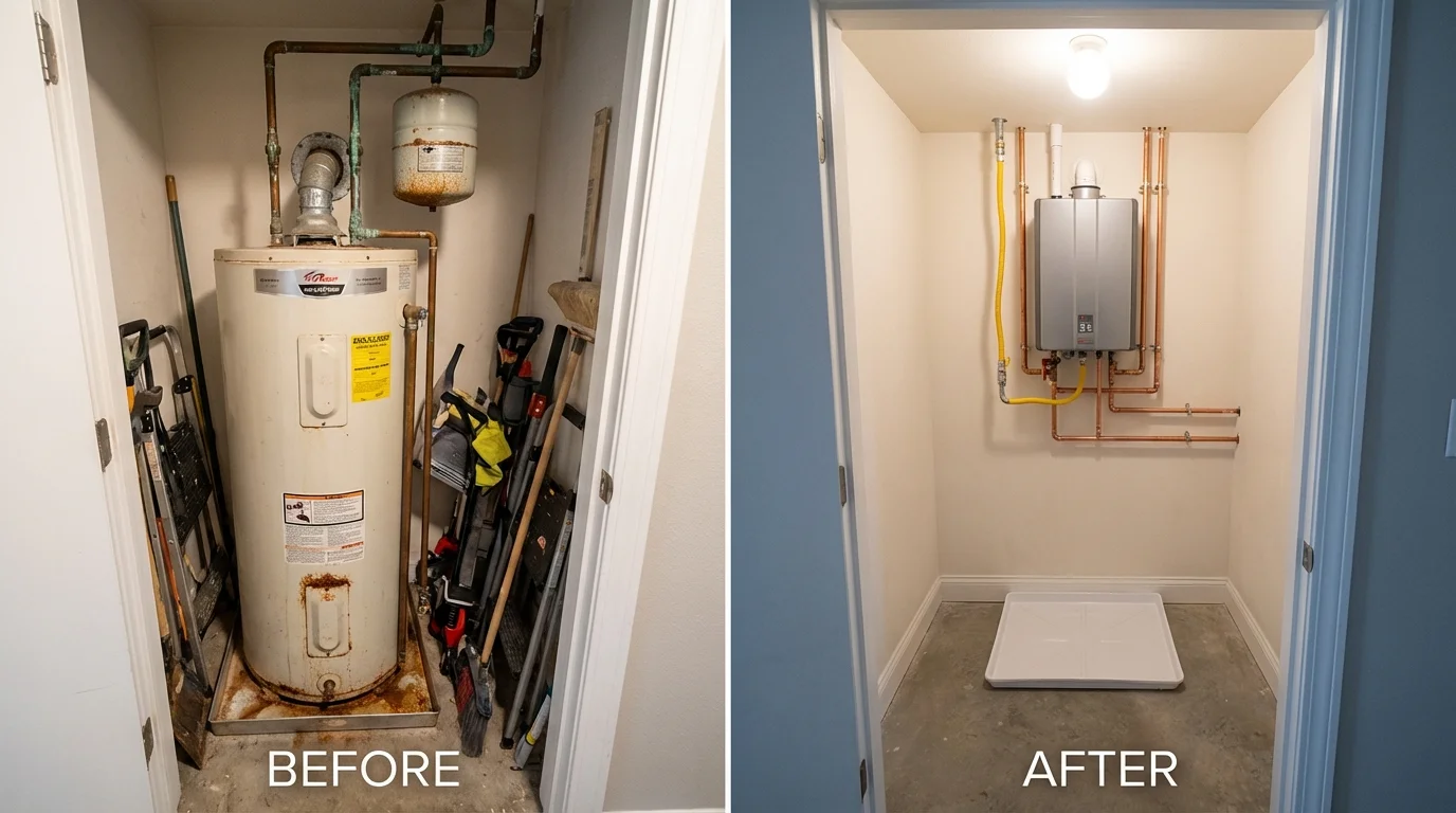 Tank water heater versus wall-mounted tankless unit comparison for Leesburg, VA homeowners